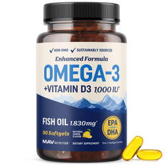 MAV Nutrition Omega 3 D3 bottle front view for daily wellness support.