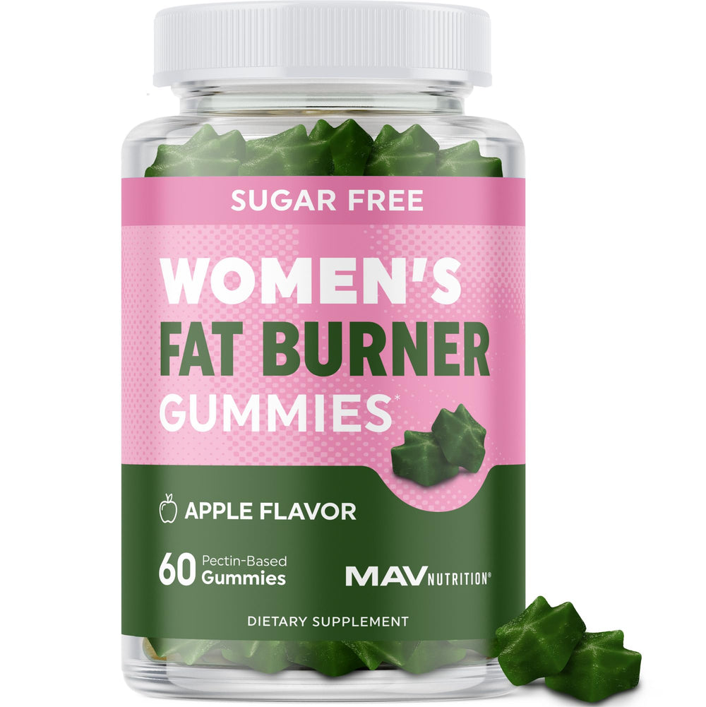 MAV NUTRITION Women’s Fat Burner Gummies Apple Flavor Bottle for on-the-go appetite support.