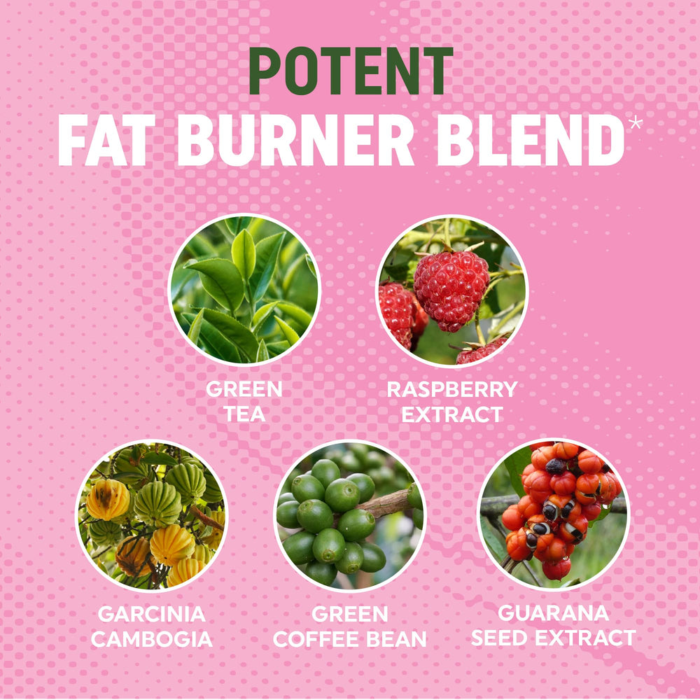 MAV NUTRITION Fat Burner Gummies with Green Tea Leaves highlighting caffeine for focus.