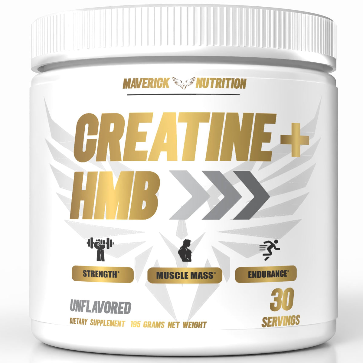 Maverick Nutrition Creatine HMB powder bottle unflavored ready for strong workouts.