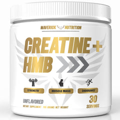 Maverick Nutrition Creatine HMB powder bottle unflavored ready for strong workouts.
