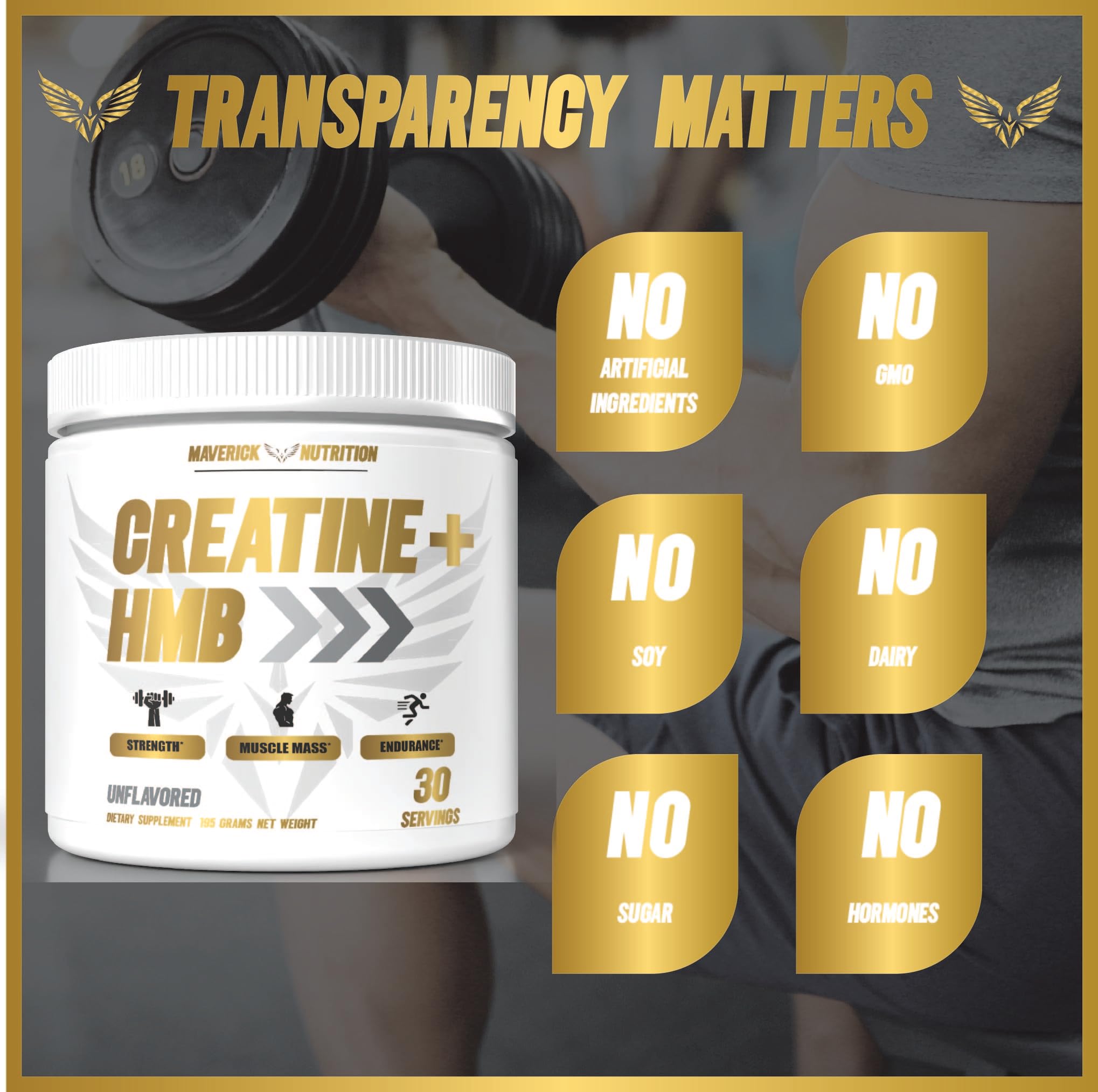 Maverick Nutrition Creatine HMB powder packaging front view.