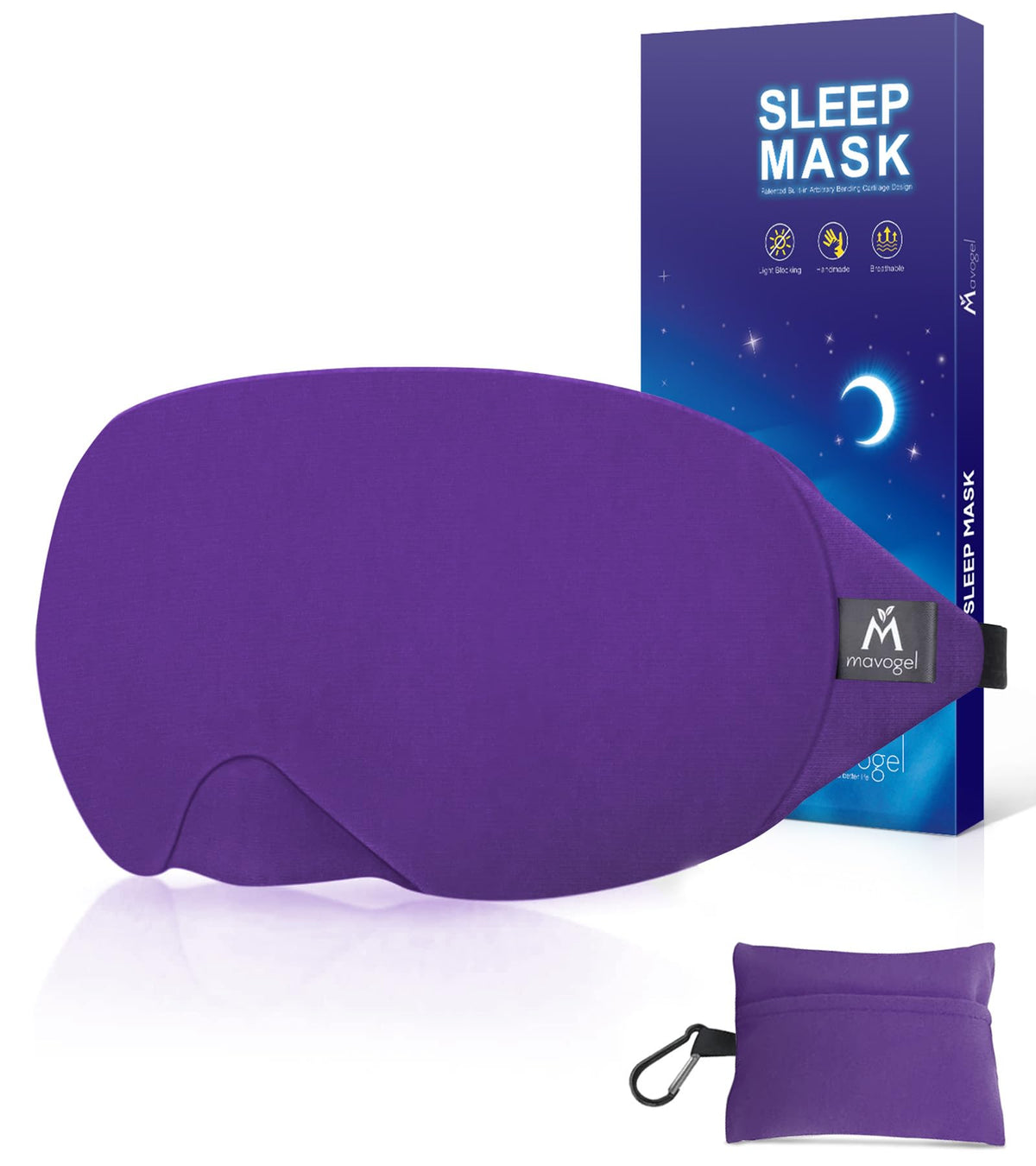 Mavogel cotton sleep eye mask in purple for breathable comfort during sleep.