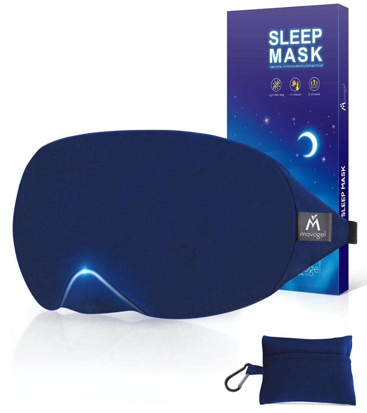 Mavogel máscara dormir frente azul estrellado bloquea la luz para descansar.