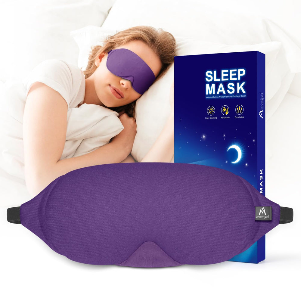 Mavogel purple sleep mask ideal for shift workers and night sleepers.
