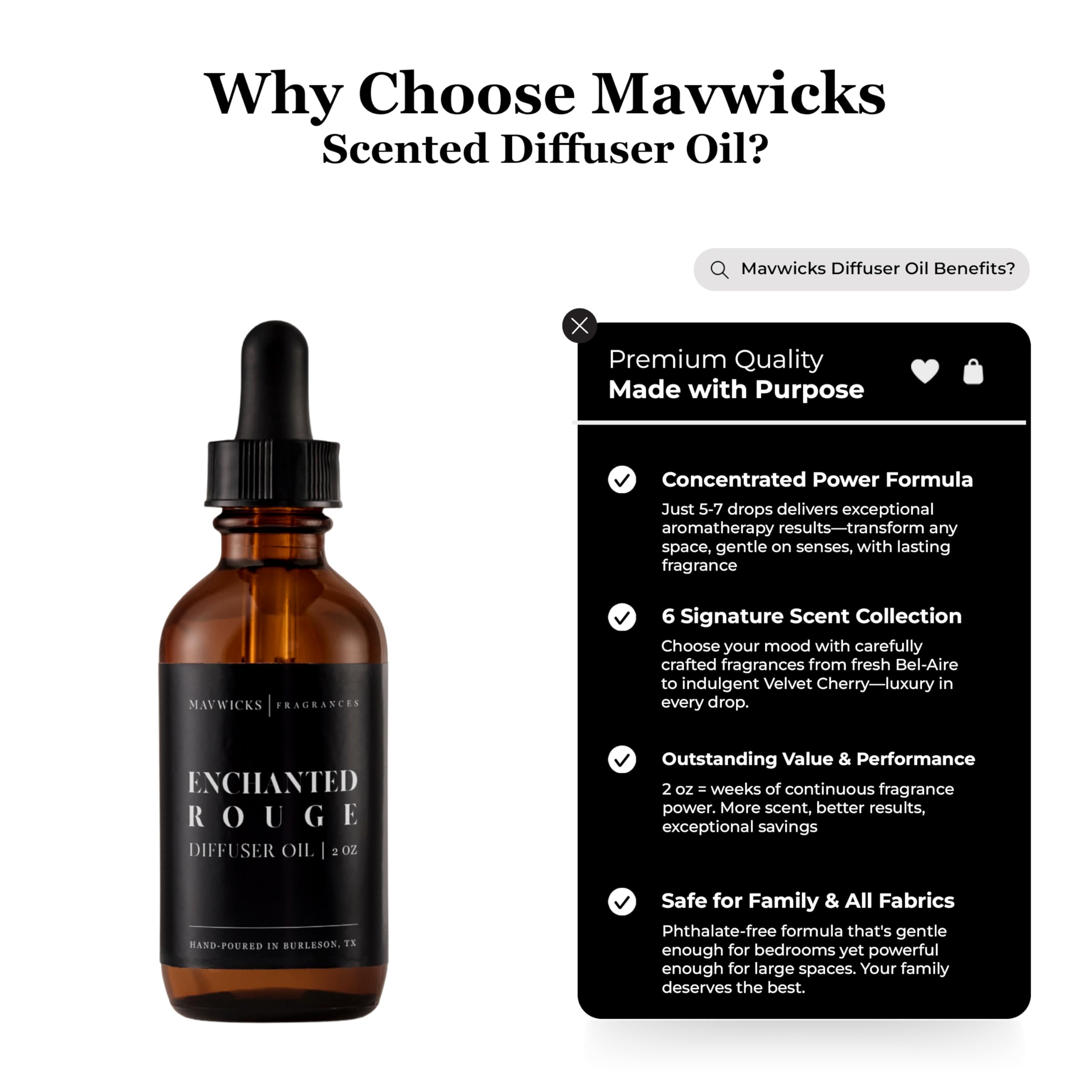Mavwicks Enchanted Rouge diffuser oil in use with water for aroma diffusion.