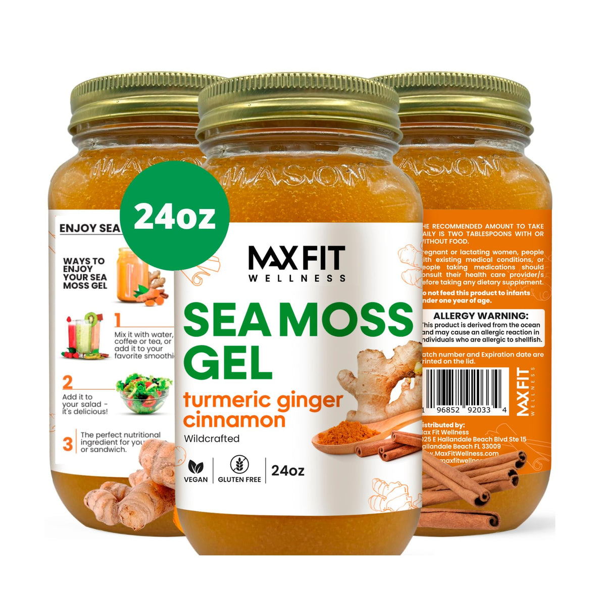 MAX FIT Sea Moss Gel jar front view, premium raw gel