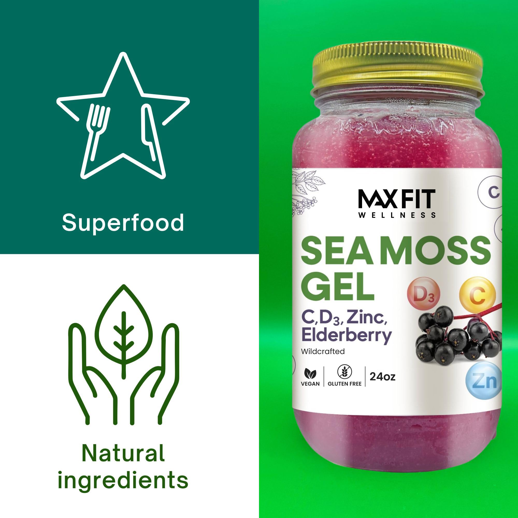 MAX FIT Sea Moss Gel amber jar showcasing plain gel ready to blend.