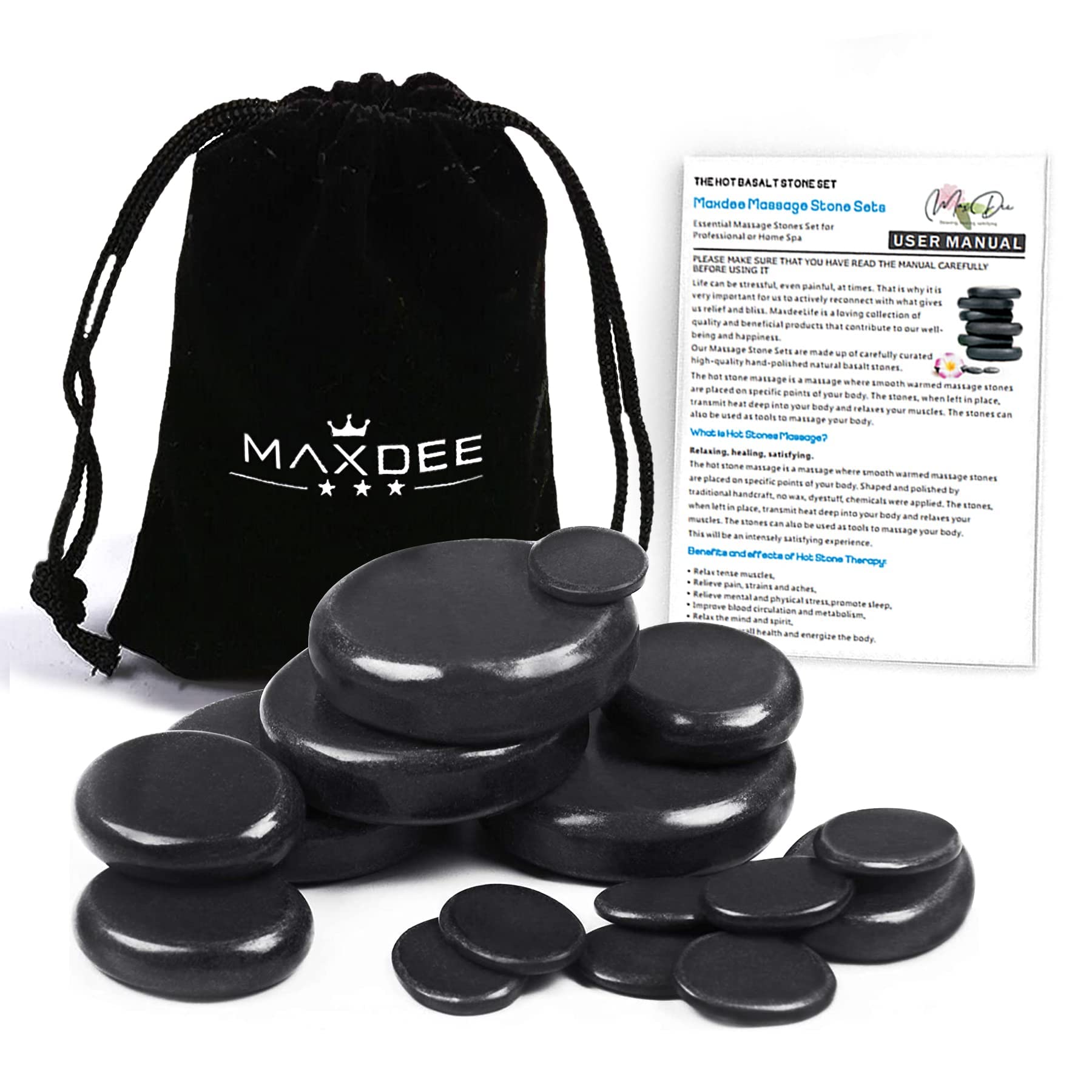 Maxdee basalt stones ideal for full body massage on therapy table.