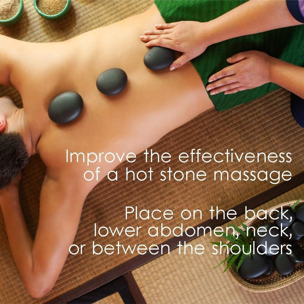 Maxdee hot stones used with essential oils during aromatherapy sessions.