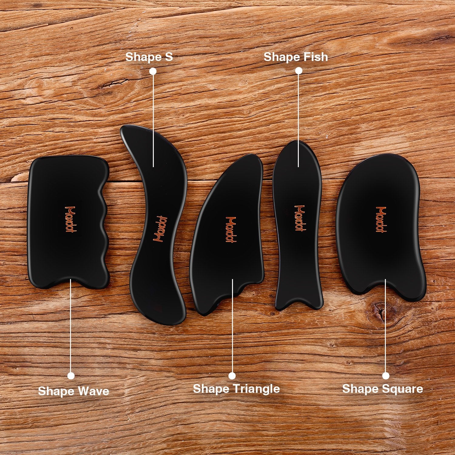 Maxdot gua sha face tool highlights a gentle curvature for precise cheek and brow massage.