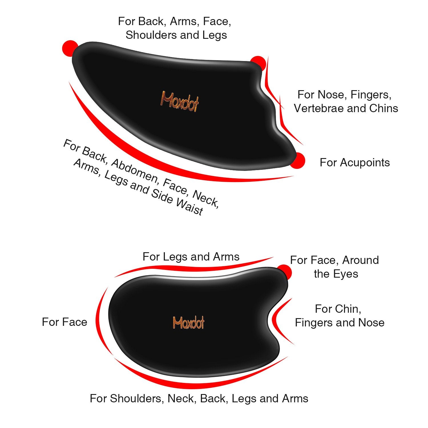 Maxdot gua sha neck tool provides precise point stimulation for tense neck and trapezius areas.