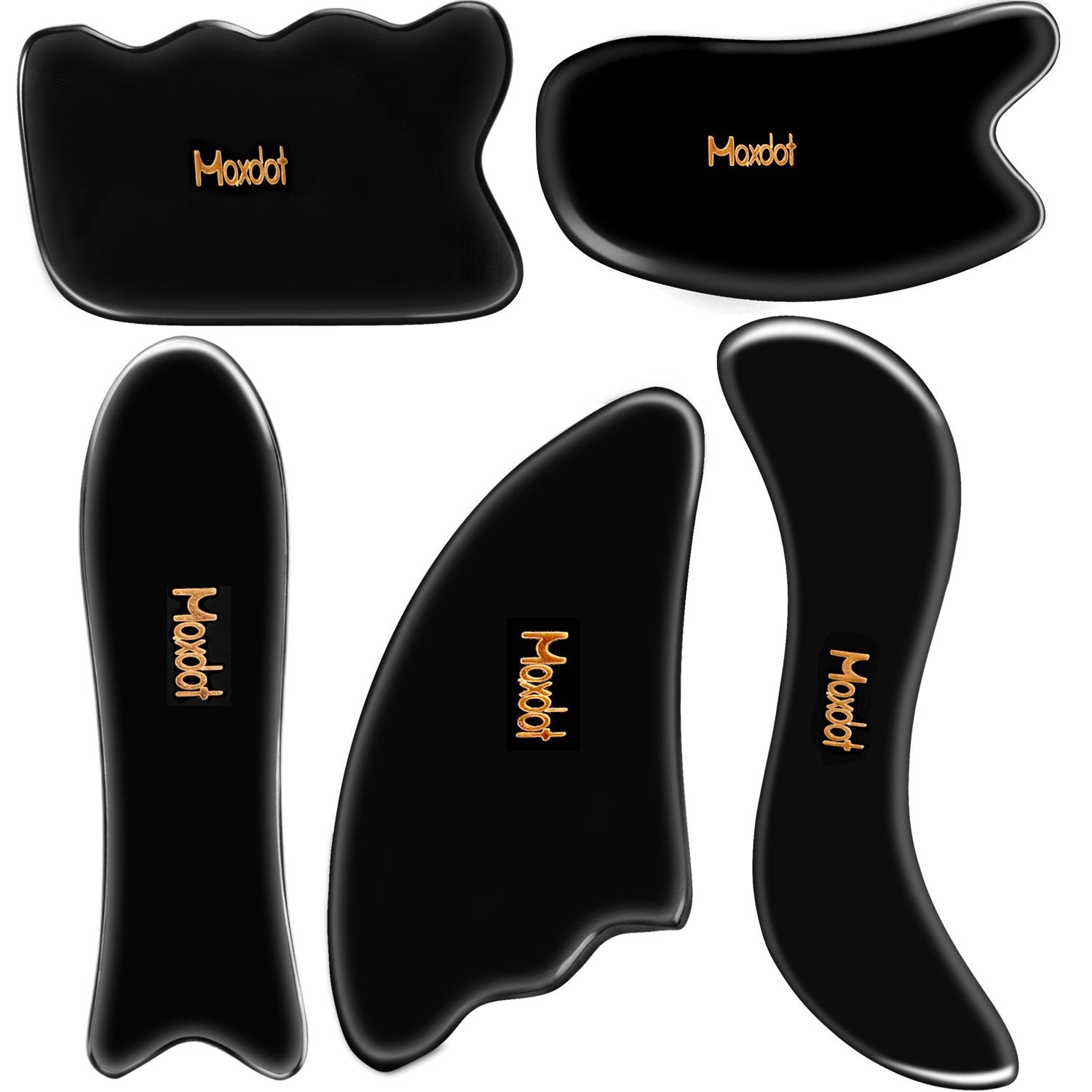 Maxdot five-shape gua sha set for versatile facial massage and full-body relaxation.