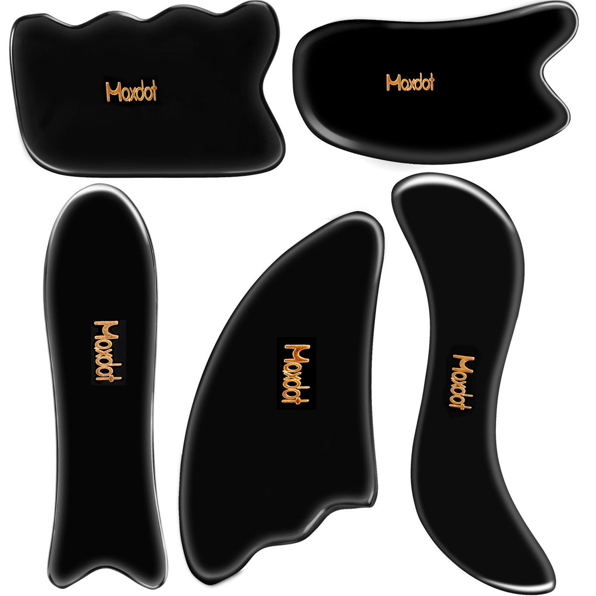 Maxdot five-shape gua sha set for versatile facial massage and full-body relaxation.