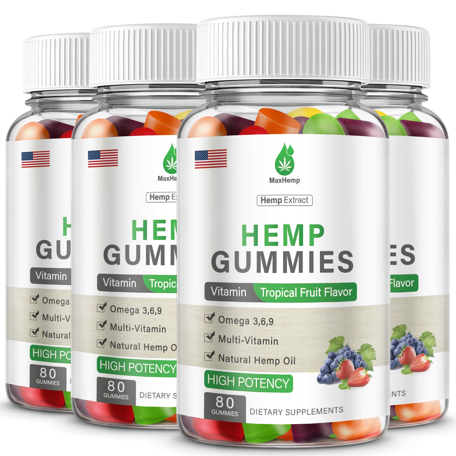 MaxHemp gummies 4-pack front view showing convenient daily wellness option