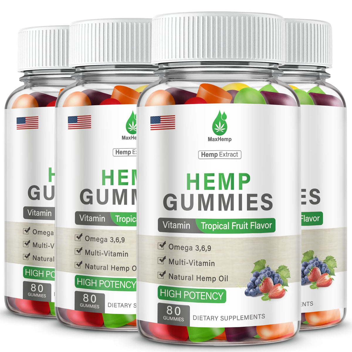 MaxHemp gummies 4-pack front view showing convenient daily wellness option