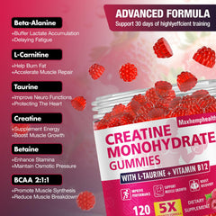 Maxhemphealth Raspberry Creatine Gummies bottle on kitchen counter for easy preworkout use