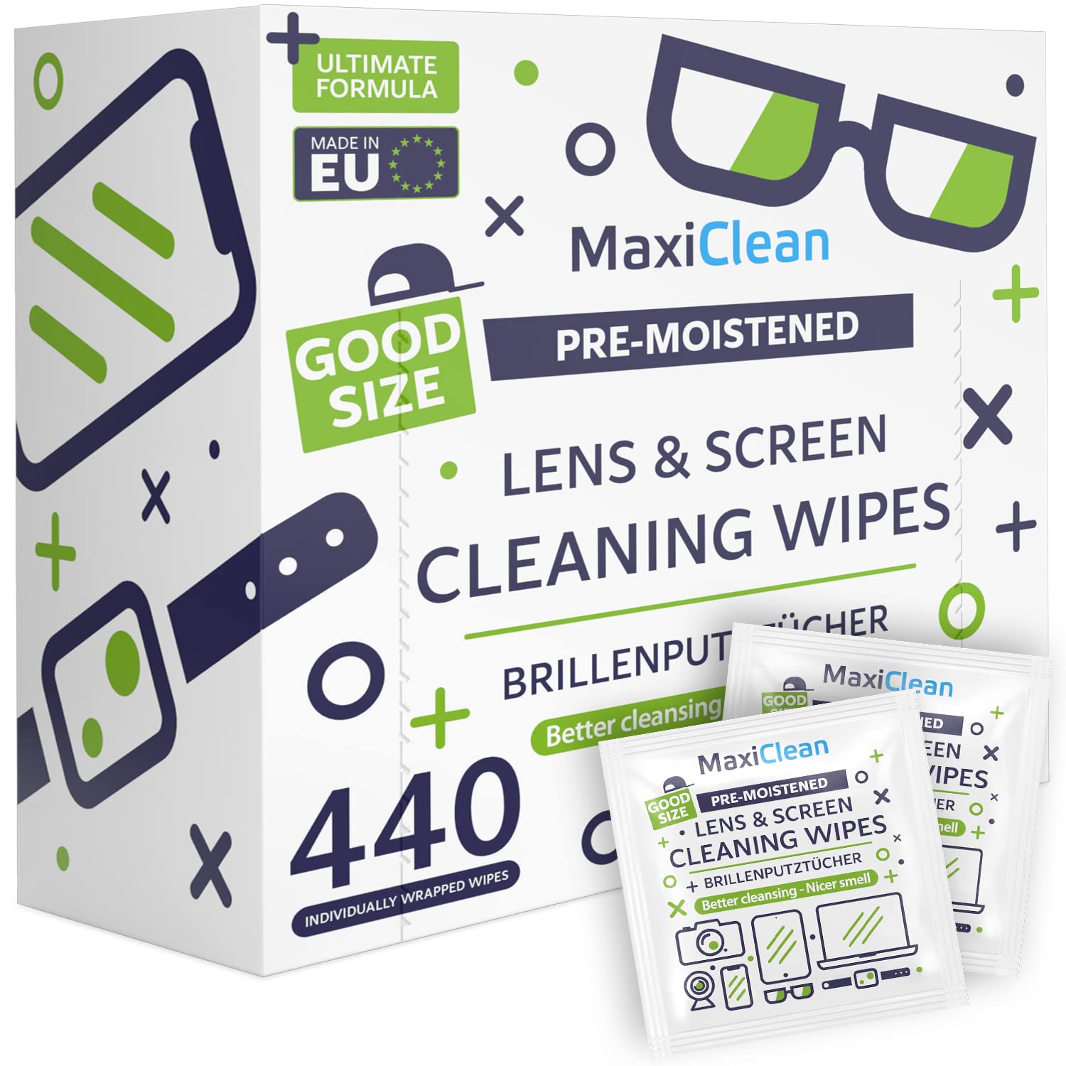 MAXI CLEAN lens wipes deliver streak-free clarity for glasses.