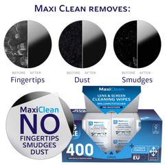 Maxi Clean camera lens cleaning wipe for clear image capture.