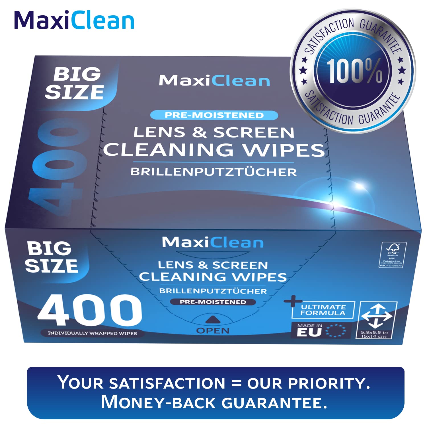 Maxi Clean European quality packaging emphasizes a safe, ammonia-free formula.