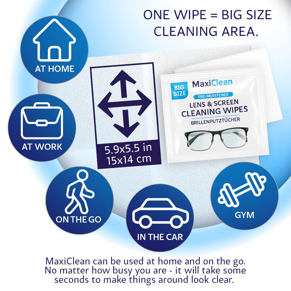 Maxi Clean wipe large 15x14 cm covers big surfaces in one pass.