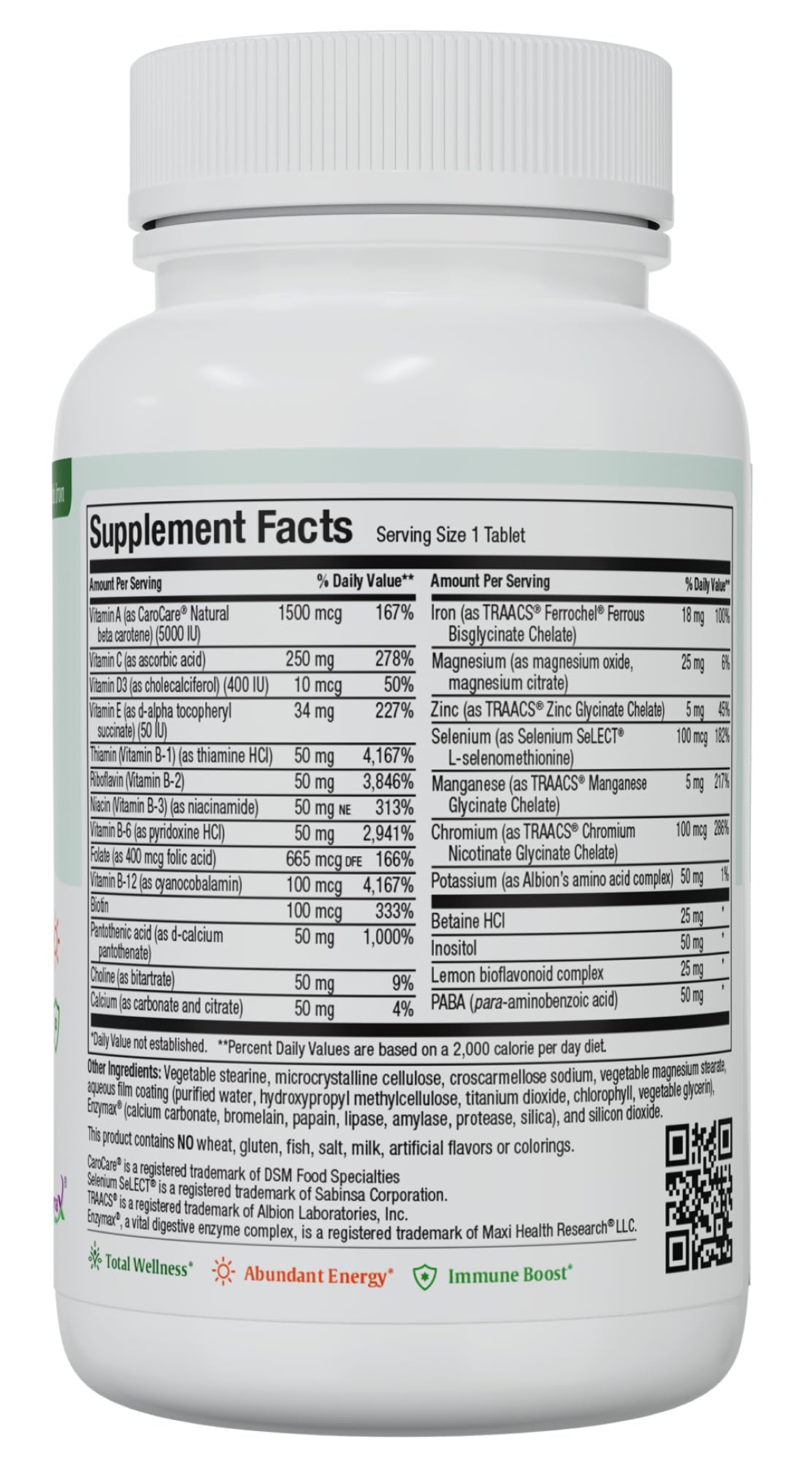 Maxi Health Complete bottle label close-up—kosher, trusted ingredients.