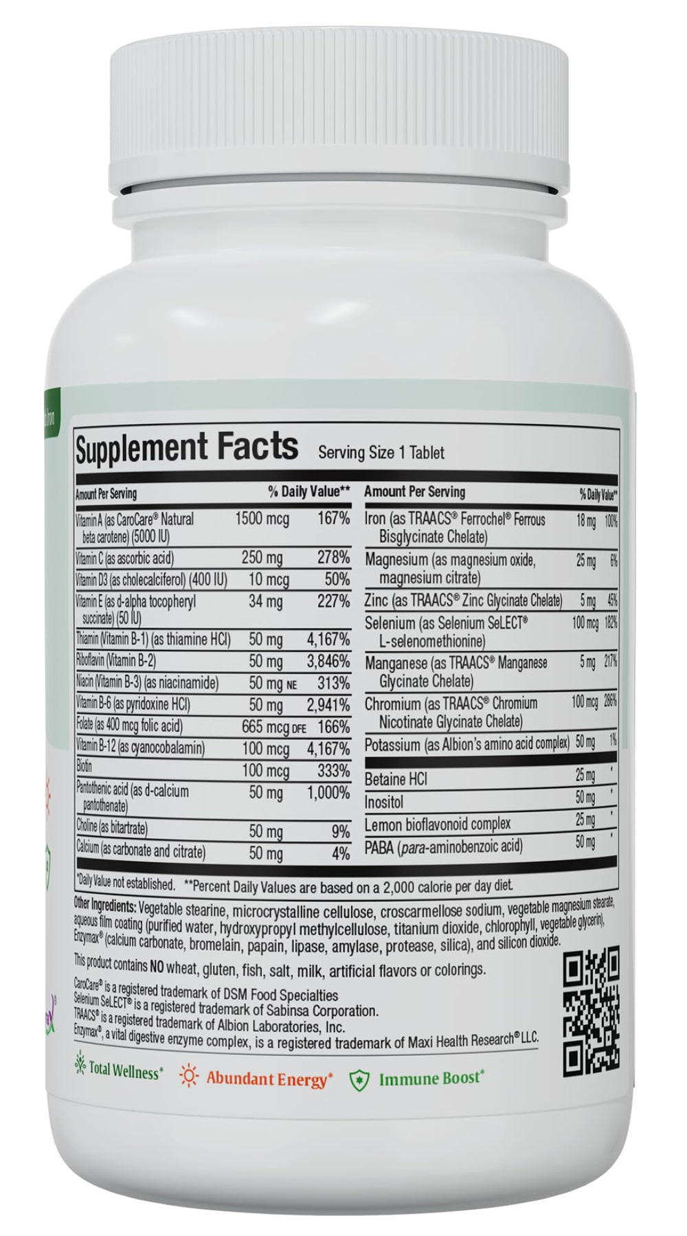 Maxi Health Complete bottle label close-up—kosher, trusted ingredients.