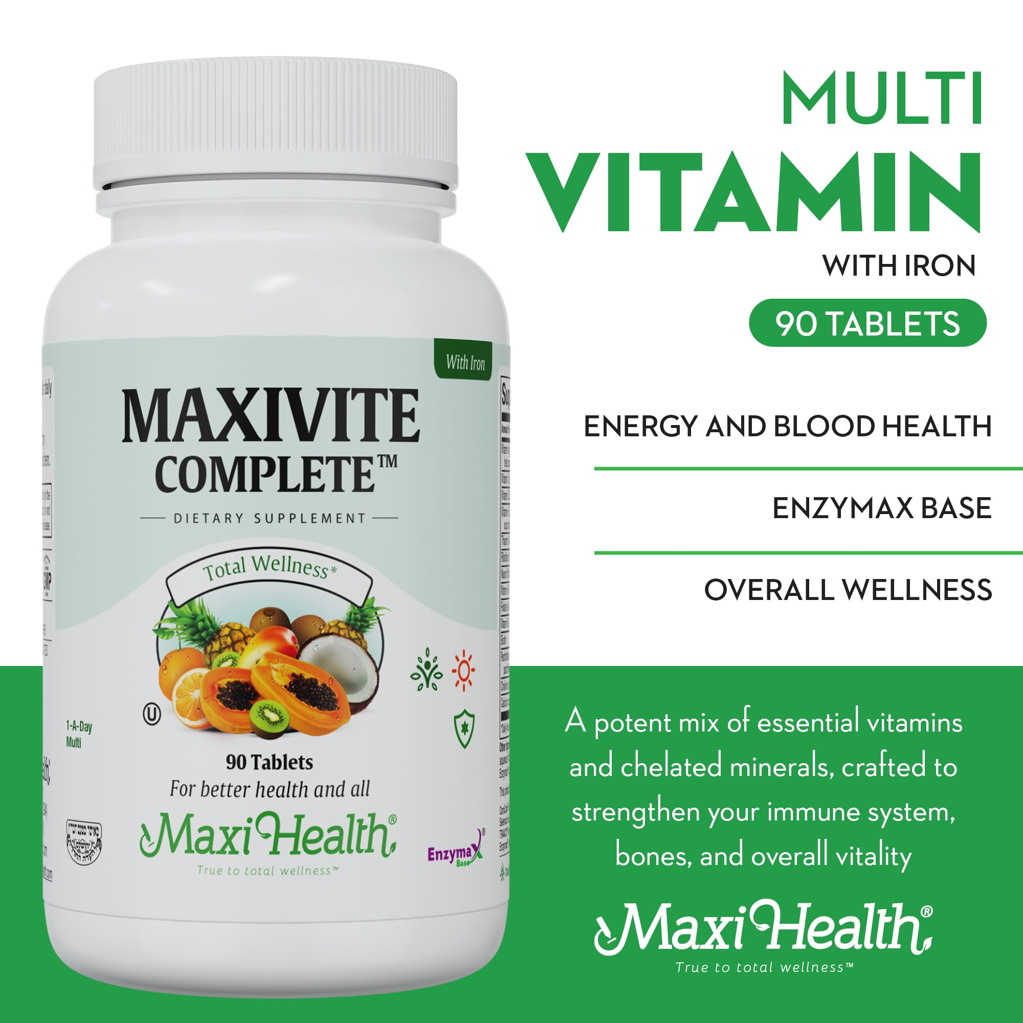 Maxi Health Complete tablets—compact pills for easy daily use.