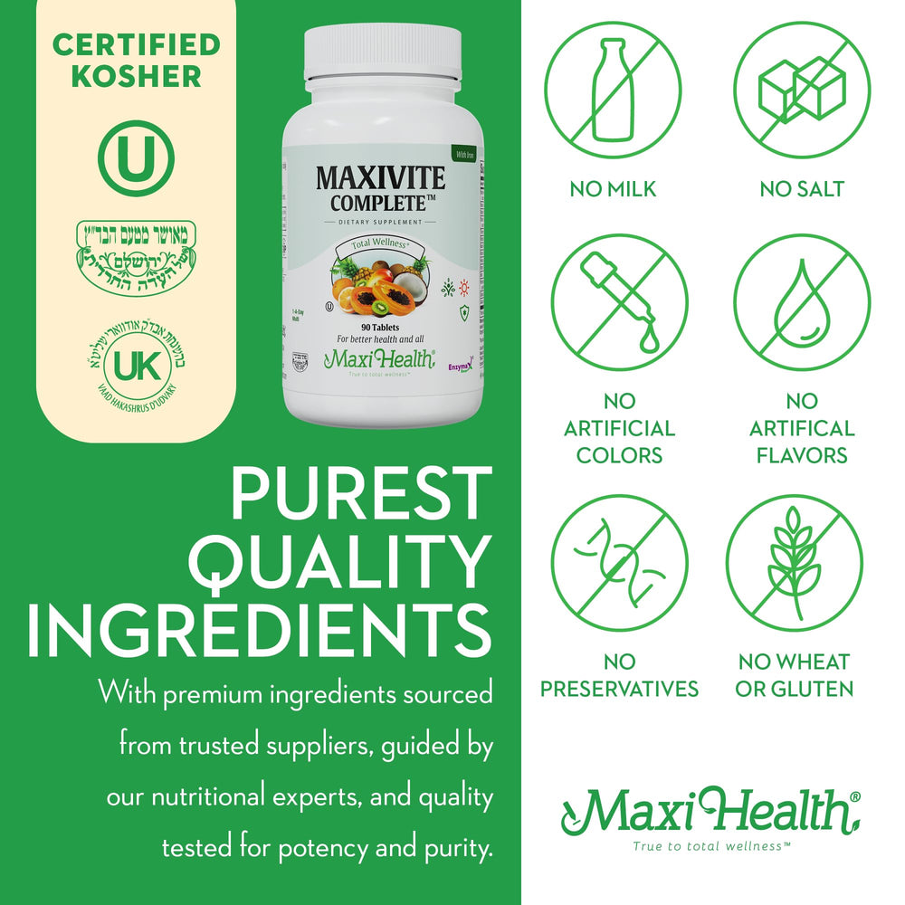 Maxi Health Complete woman taking pill—simple routine supports wellness.