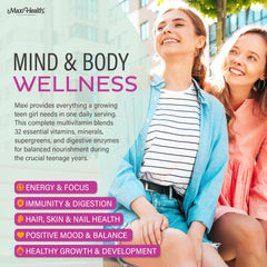 Maxi Health Enzymax digestive enzymes showing improved comfort after meals for teens.