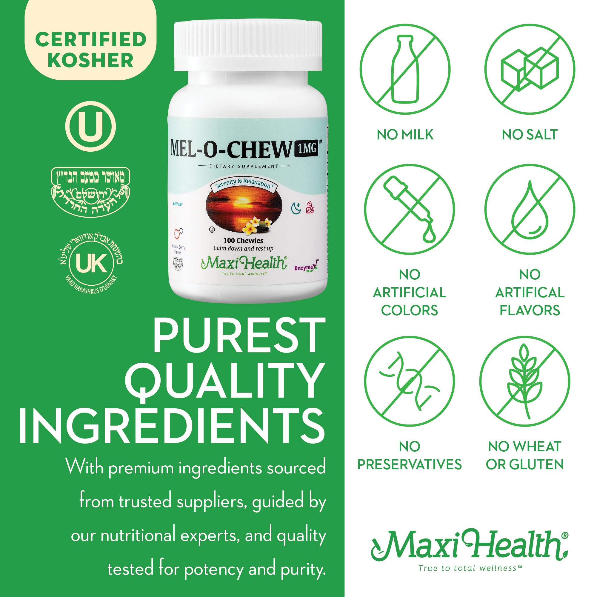 Maxi Health GMP-certified facility mark for Mel-O-Chew production.