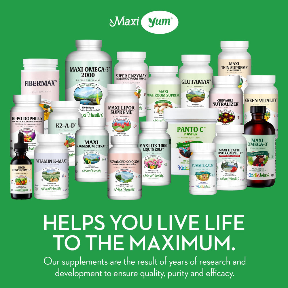 Maxi Health Kosher vegan non-GMO label on packaging.