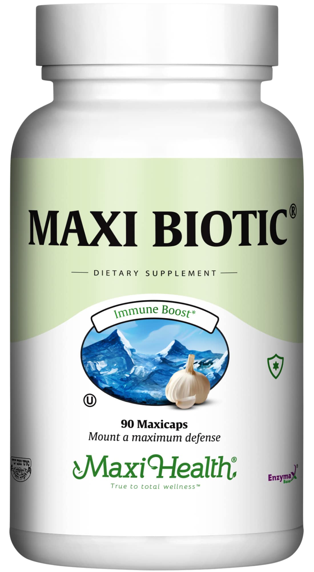 Maxi Health Kyolic aged garlic extract capsules with spirulina for immune support.