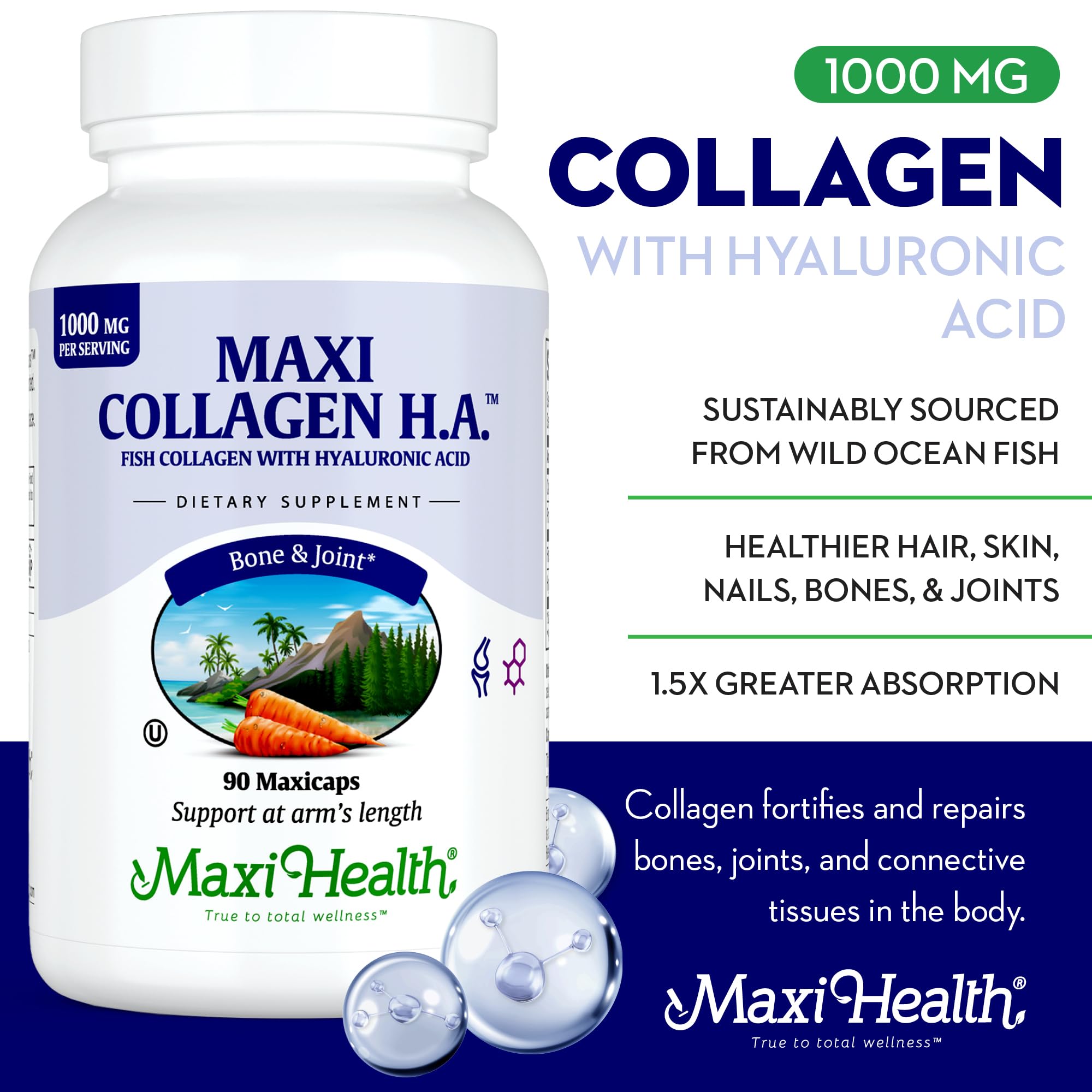 Maxi Health Marine Collagen front view—clean, allergen-free formula for daily use