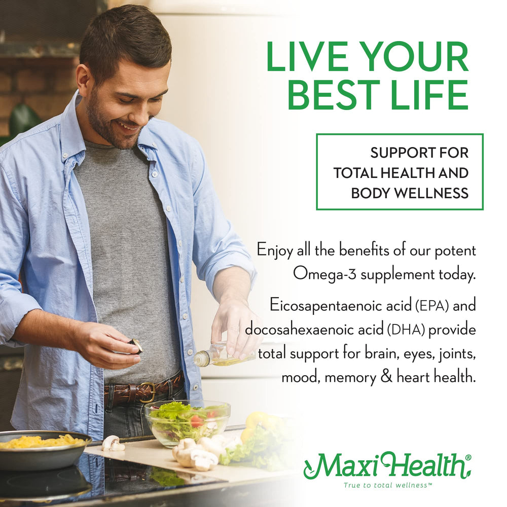 Maxi Health Omega-3 third-party testing certificate image highlights purity and safety
