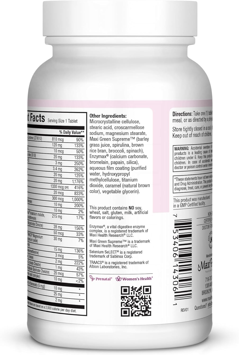 Maxi Health Prenatal bottle shows digestive enzymes for easy daily use