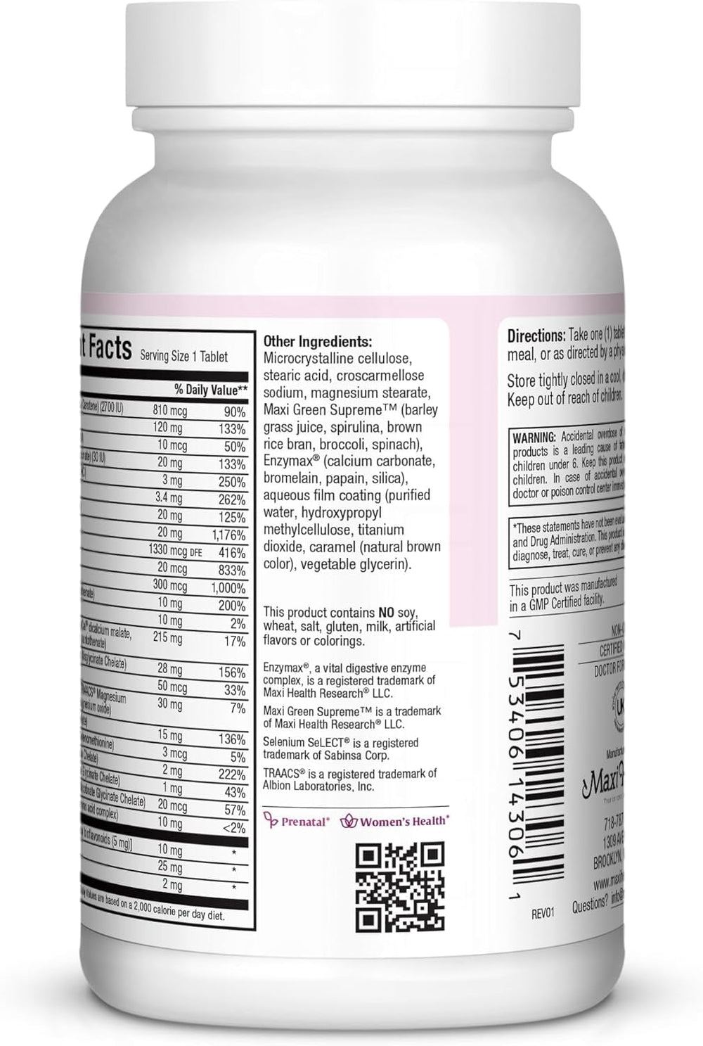 Maxi Health Prenatal bottle shows digestive enzymes for easy daily use