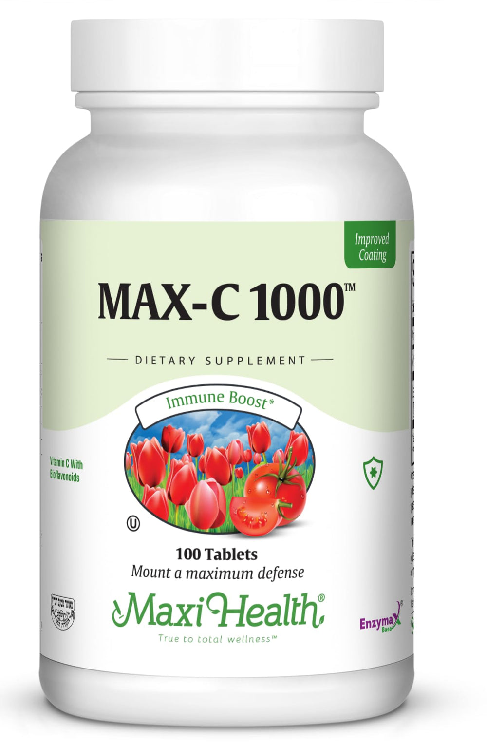 Maxi Health VIT C 1000mg tablets shown for immune support and antioxidant benefits
