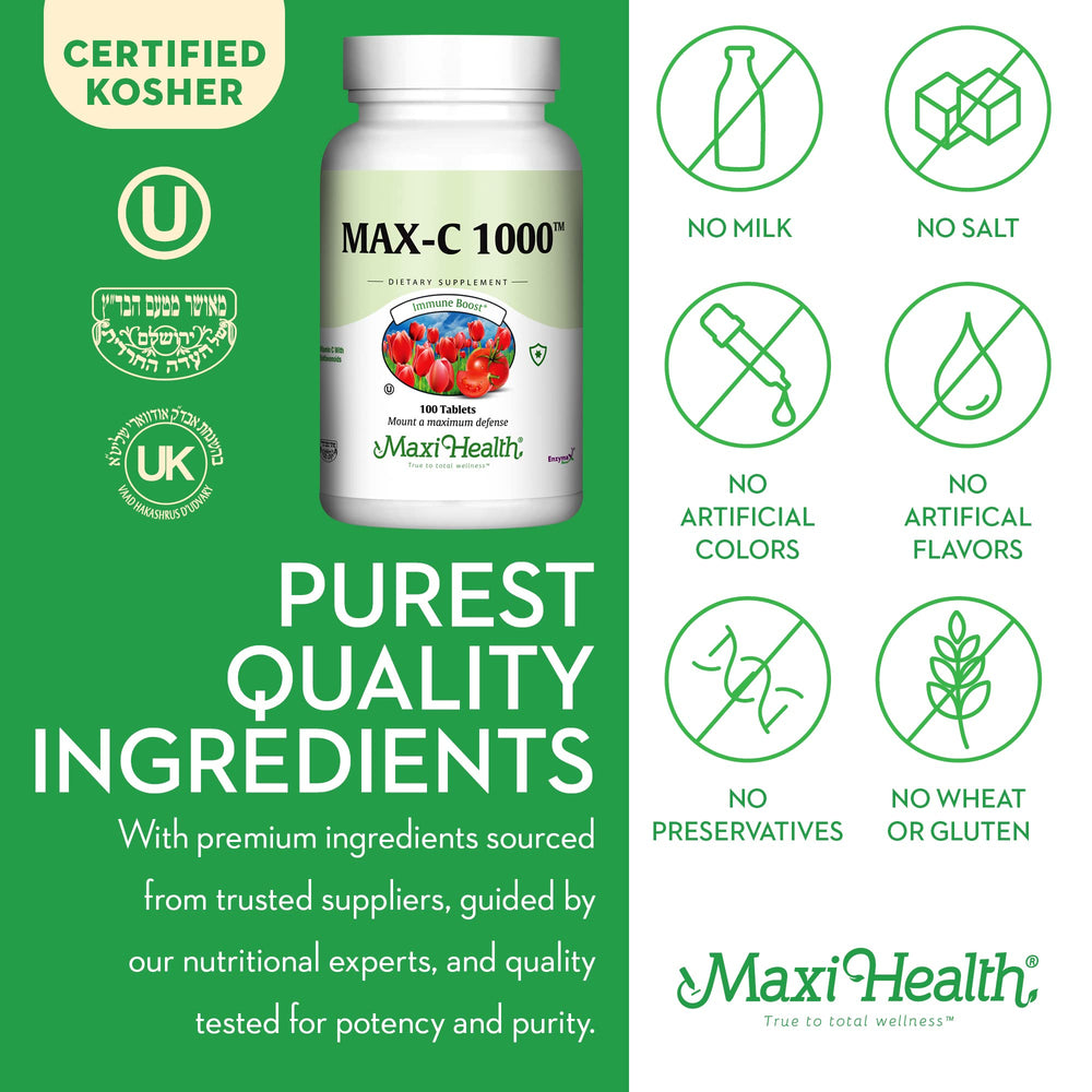 Maxi Health VIT C bottle on shelf suggesting convenient daily supplement