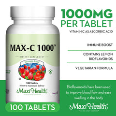 Maxi Health VIT C Enzymax formula packaging emphasizing absorption support