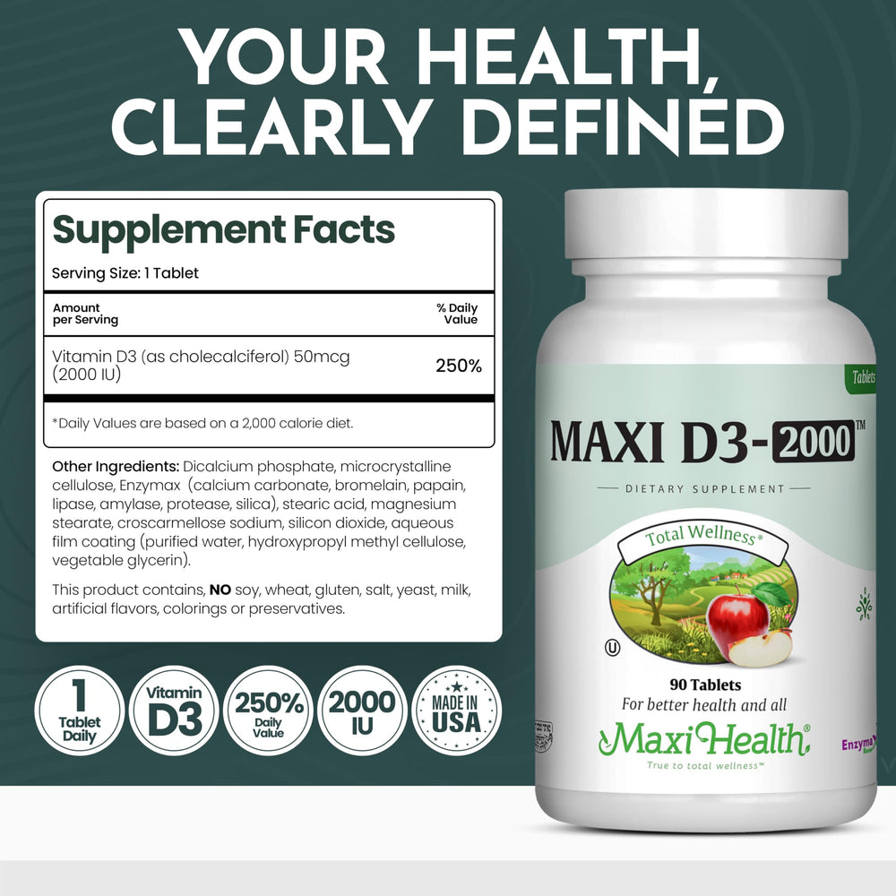 Maxi Health Vitamin D3 kosher certification seal indicating clean, allergen-free format.