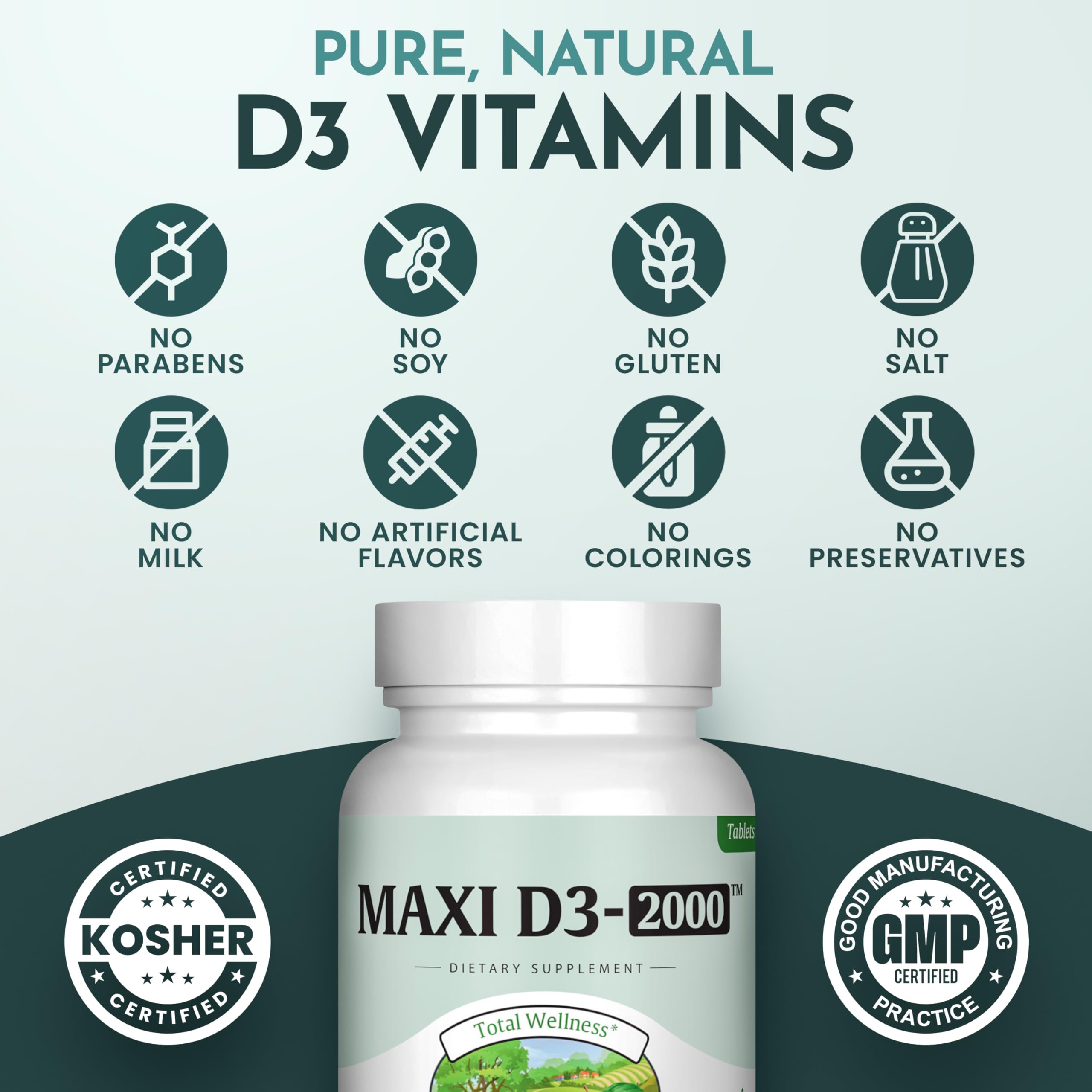 Maxi Health Vitamin D3 nutrition facts highlighting 2000IU dose.
