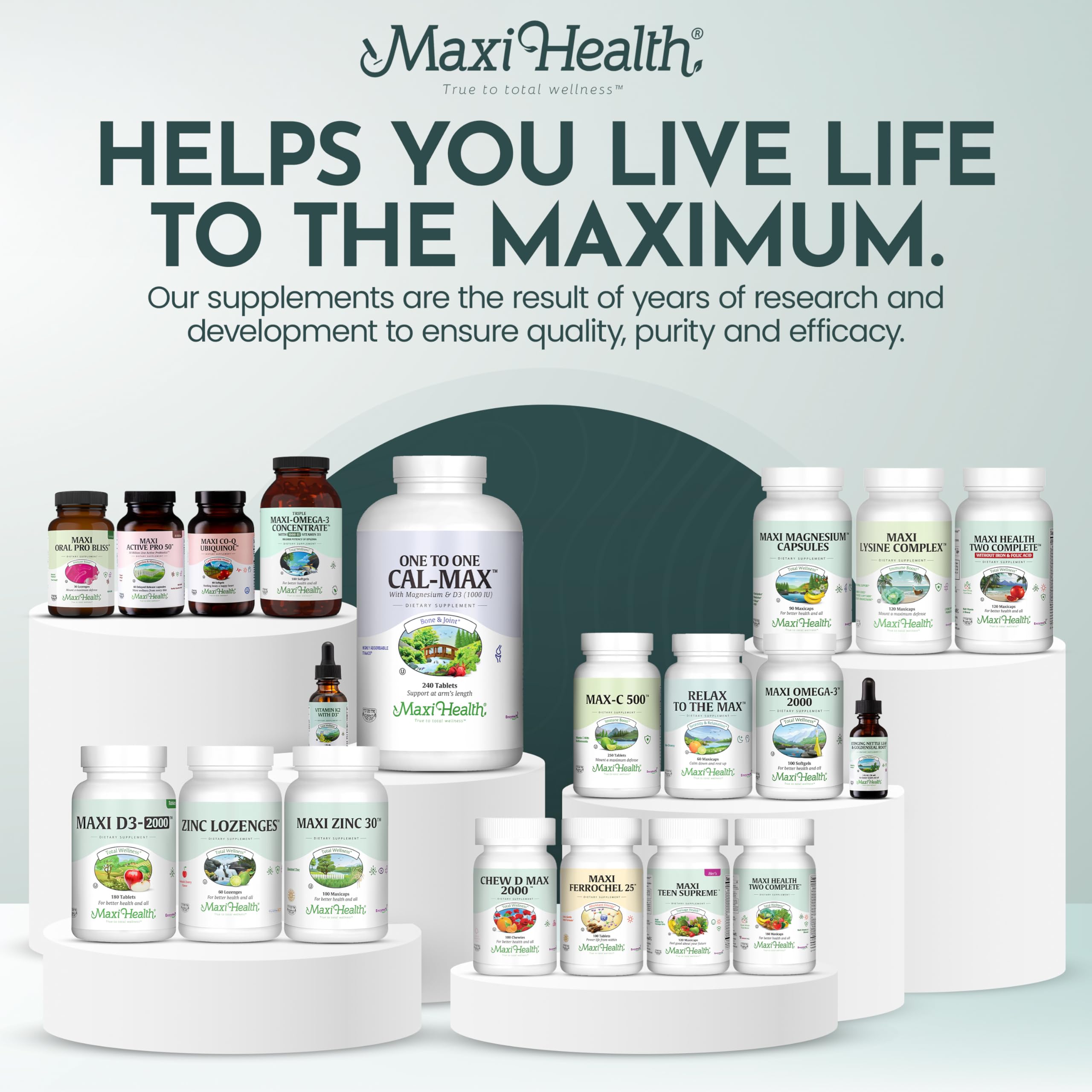 Maxi Health Vitamin D3 packaging in a kitchen scene for routine wellness.