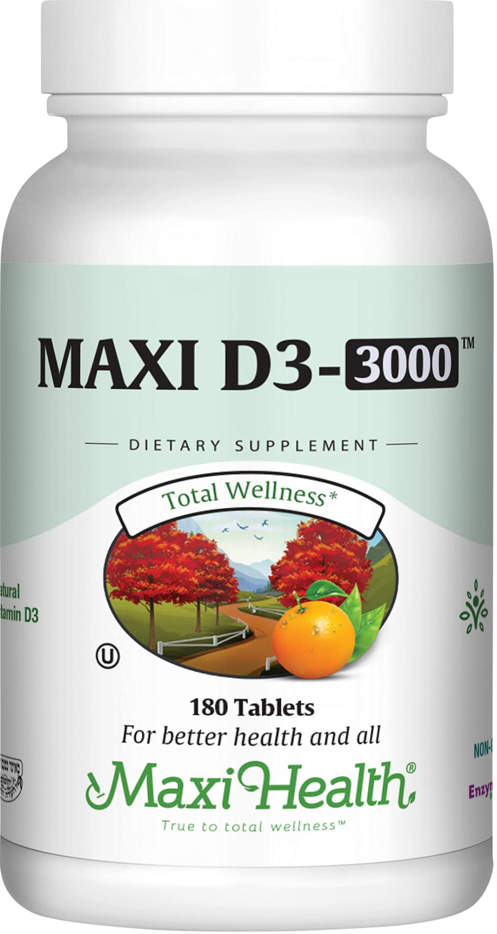 Maxi Health Vitamin D3 3000 IU bottle on display supports daily bone health.