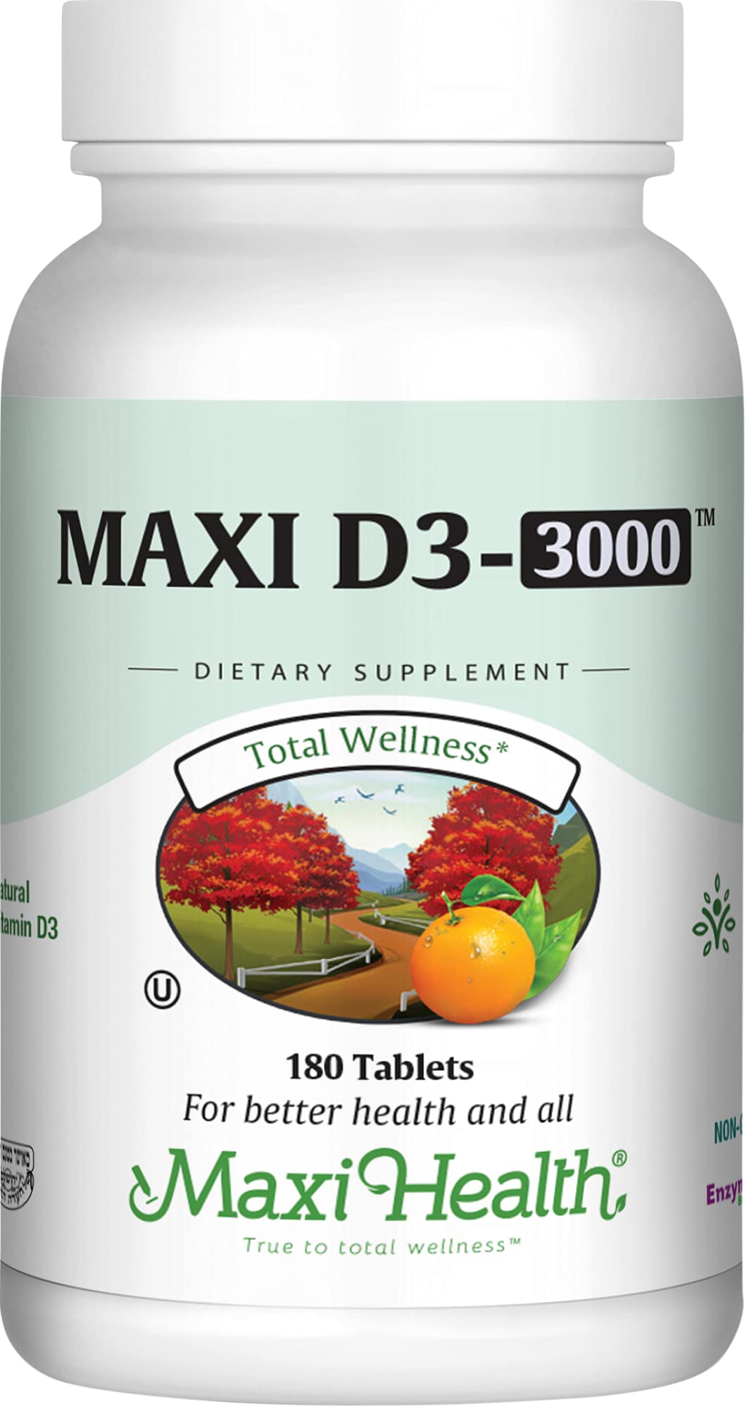Maxi Health Vitamin D3 3000 IU bottle on display supports daily bone health.