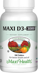 Maxi Health Vitamin D3 3000 IU bottle on display supports daily bone health.