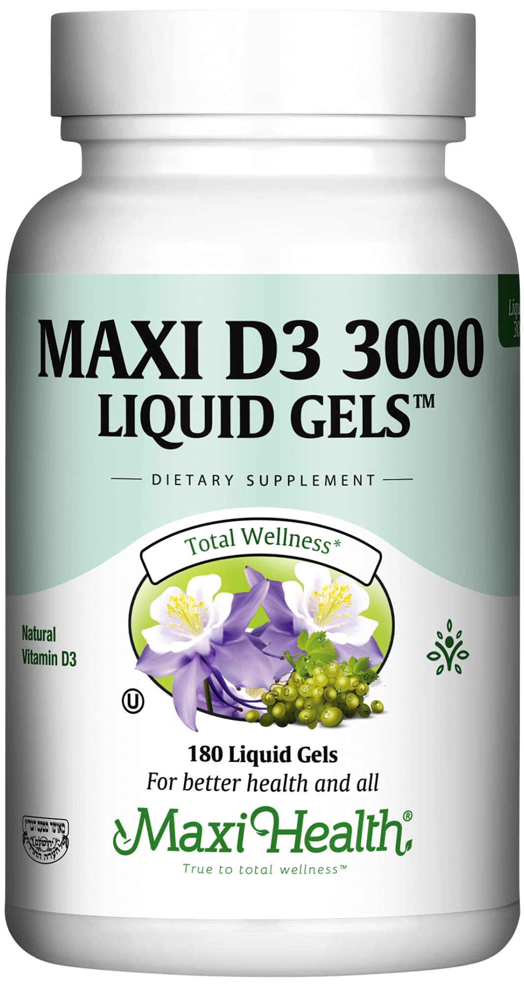 Maxi Health Vitamin D3 liquid gels bottle for easy daily immune support.