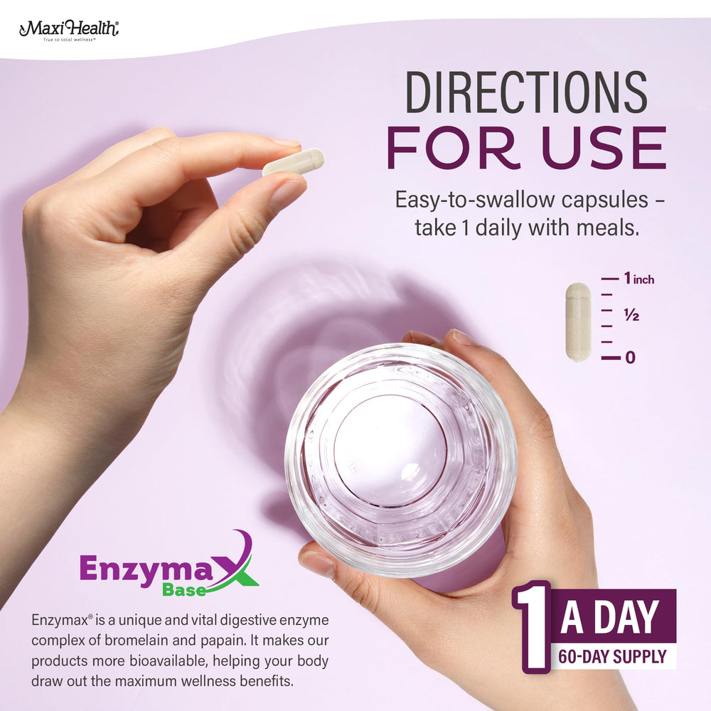 Enzymax enzymes with Maxi Health Women's Multivitamin aiding digestion
