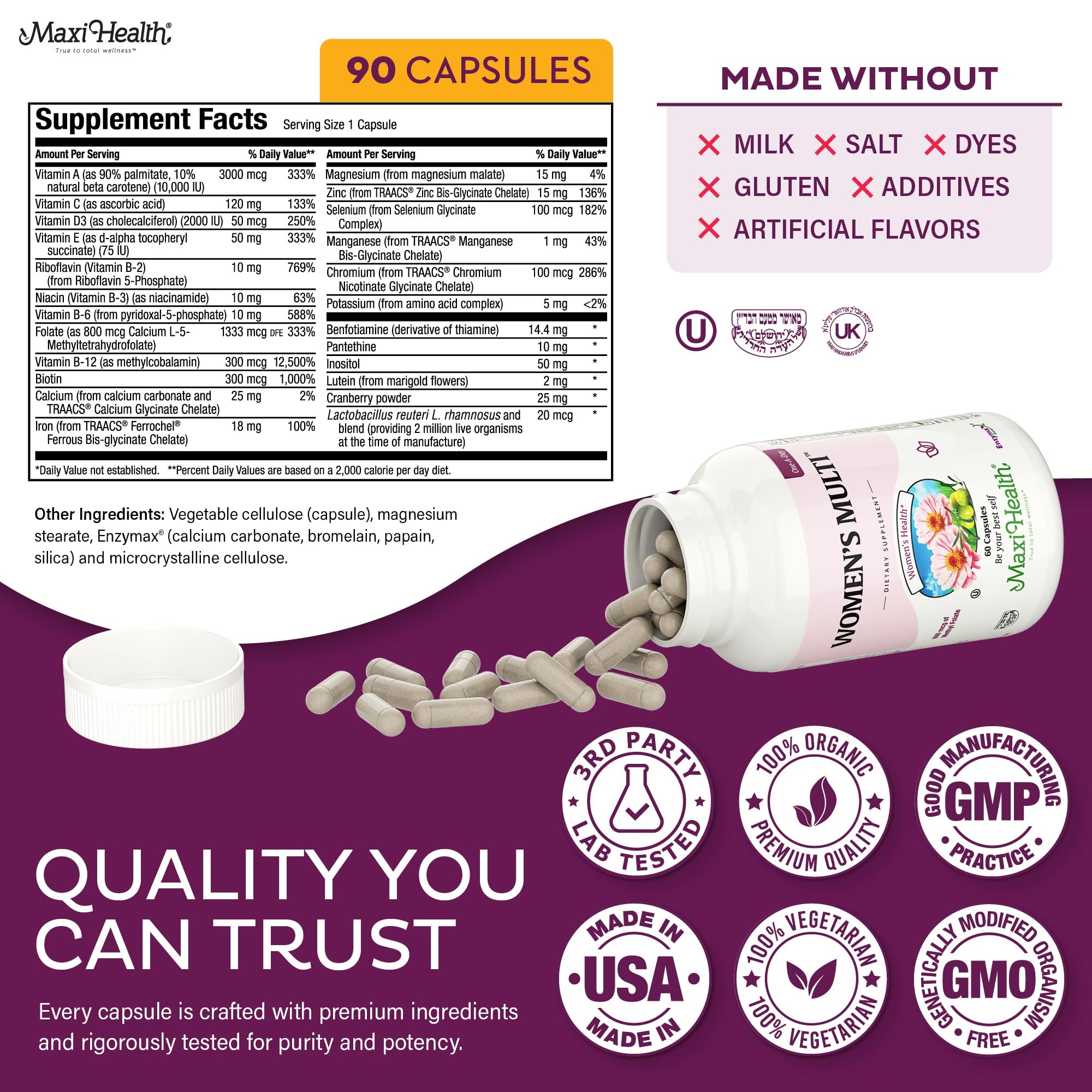 Maxi Health Women's Multivitamin morning routine setup with pills
