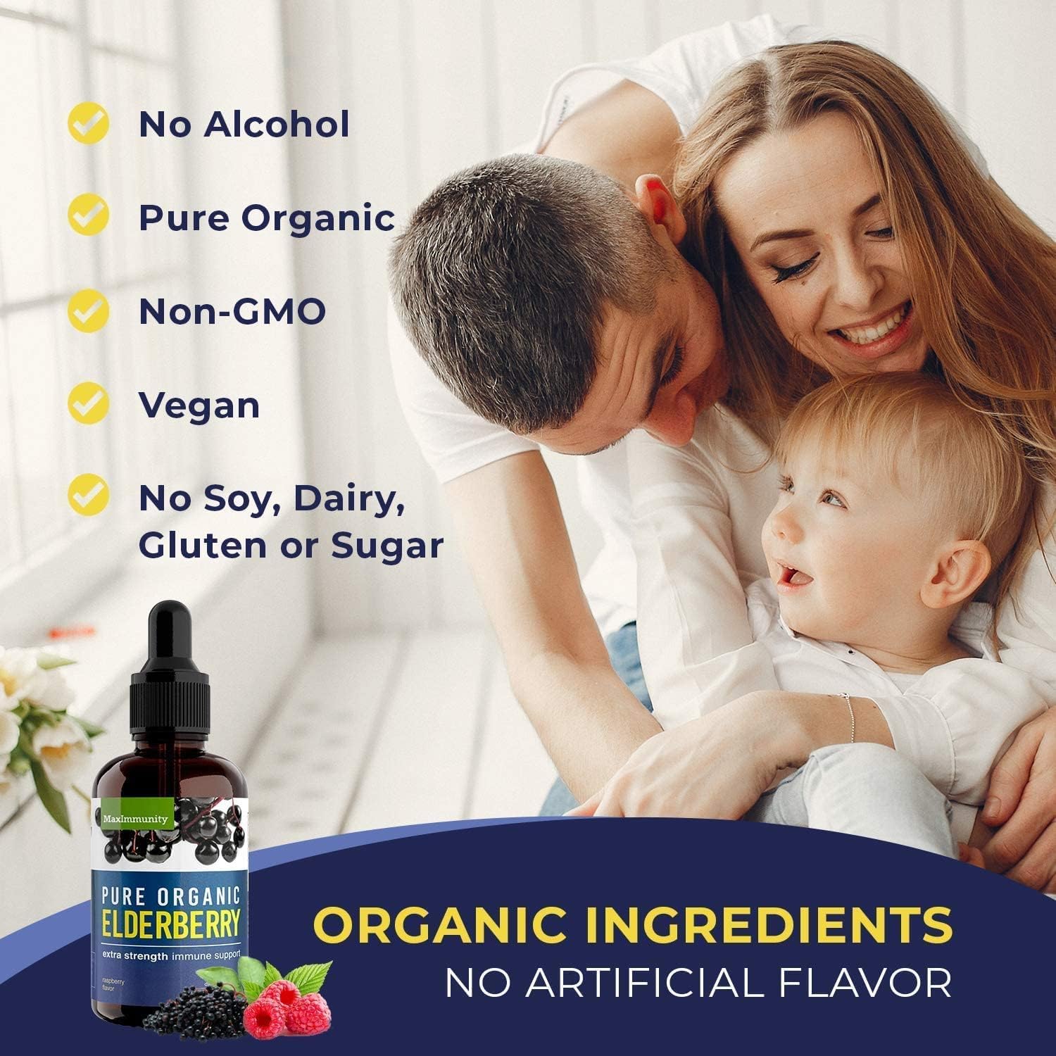 MaxImmunity organic elderberry label closeup reinforces organic ingredients and quality